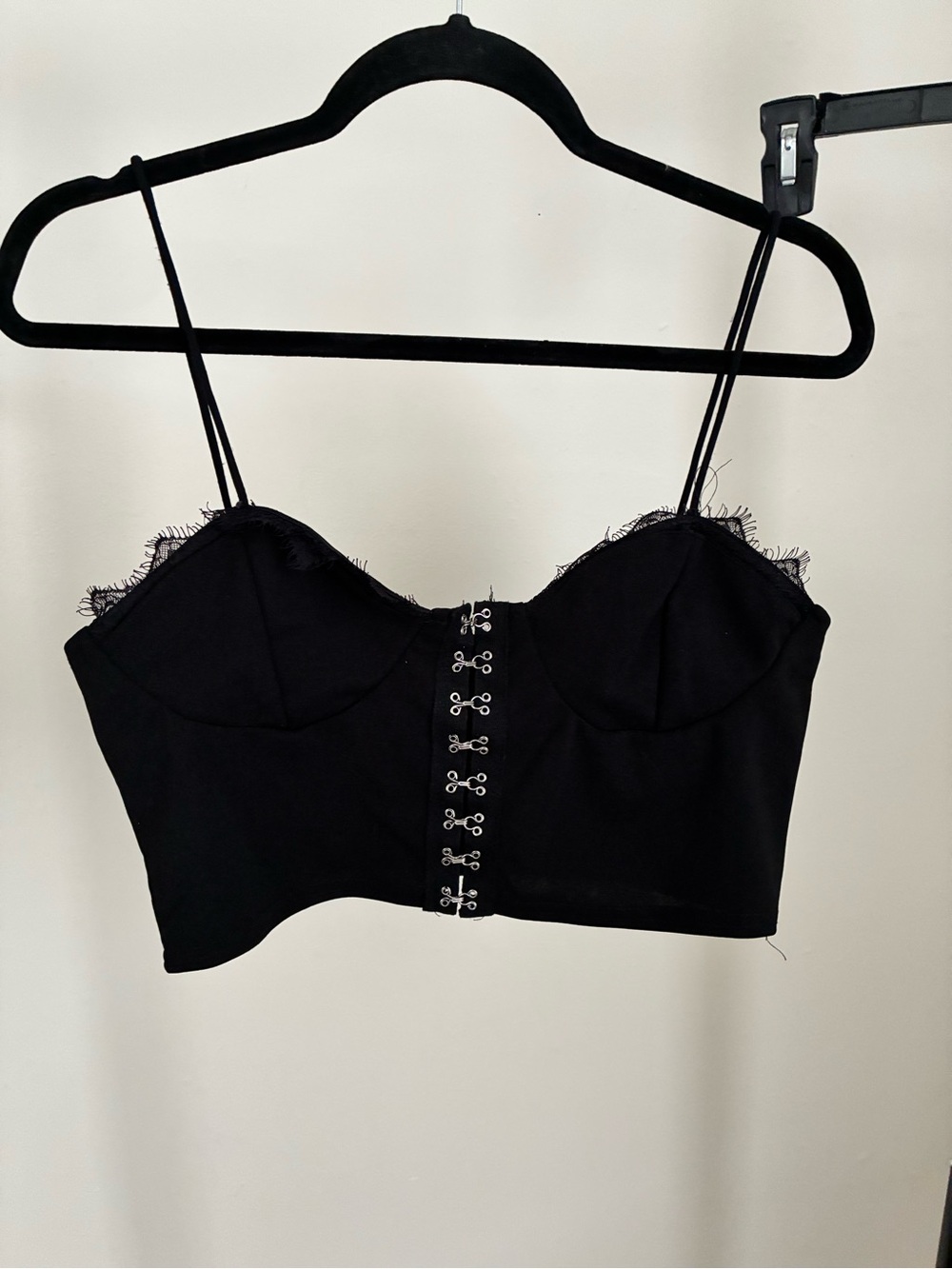 Black Lace-Trim Hook & Eye Bustier Crop Top